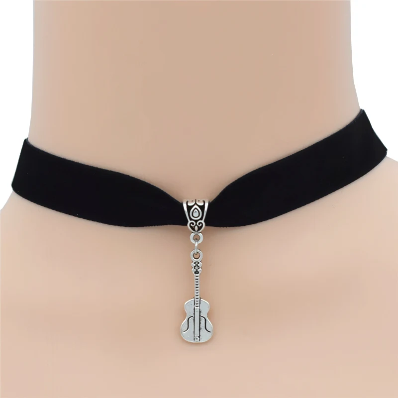 Style 2 Модные любителей музыки античные серебряные украшения на музыкальную тему укулеле гитара Музыкальные нотки в форме французского рога кулон элегантное колье ожерелье - Окраска металла: Style 2