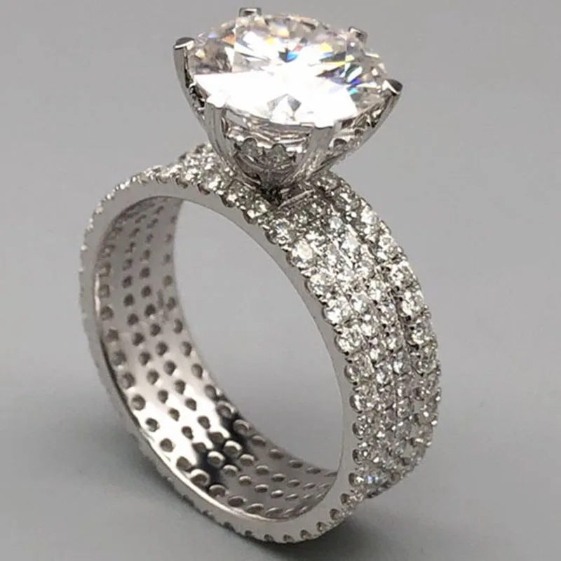 Роскошное женское кольцо с бриллиантами Moissanite 4 карата 18 К белое золото 10 5