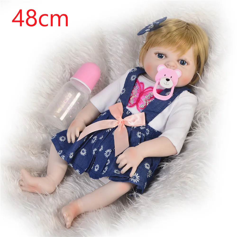 

alive blond hair princess doll Silicone vinyl Body Reborn Baby Doll 48cm For Girl Newborn Babies real Bebe Boneca Bathe Toy gift