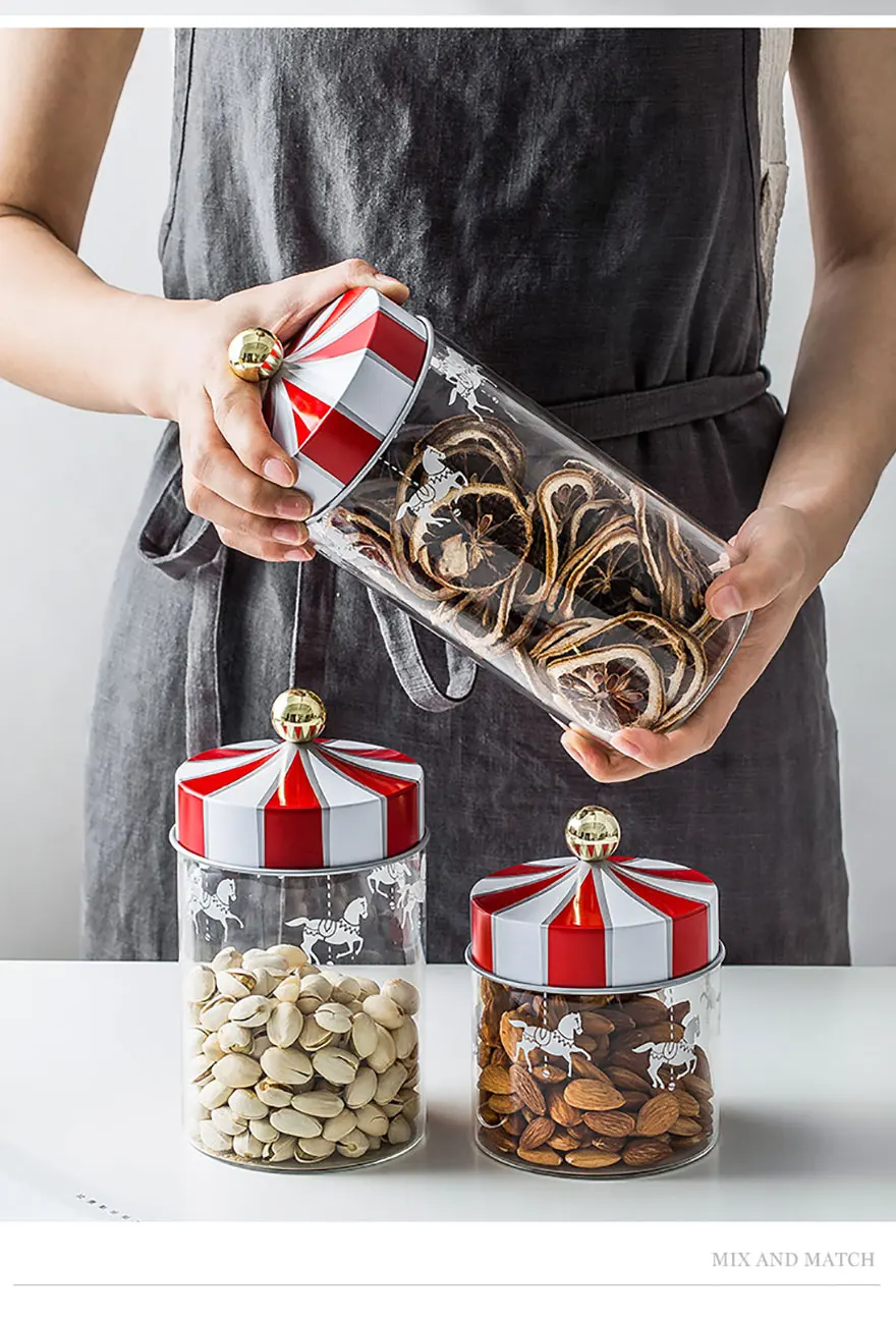 New Arrival Sale Nordic Merry-go-round Glass Sealed Pot-coffee Food For Grain Storage Box Kitchen Containers Container