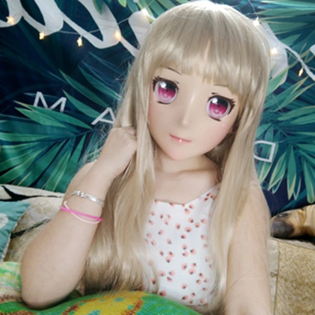 

(Jiang-40) Женская милая девочка резиновая полуголовая маска кигуруми с BJD глазами косплей аниме ролевая маска Лолиты Трансвестит кукла
