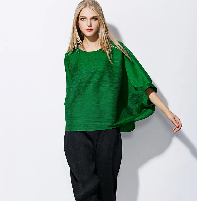 Женская свободная футболка Changpleat модная плиссированная однотонная черная с