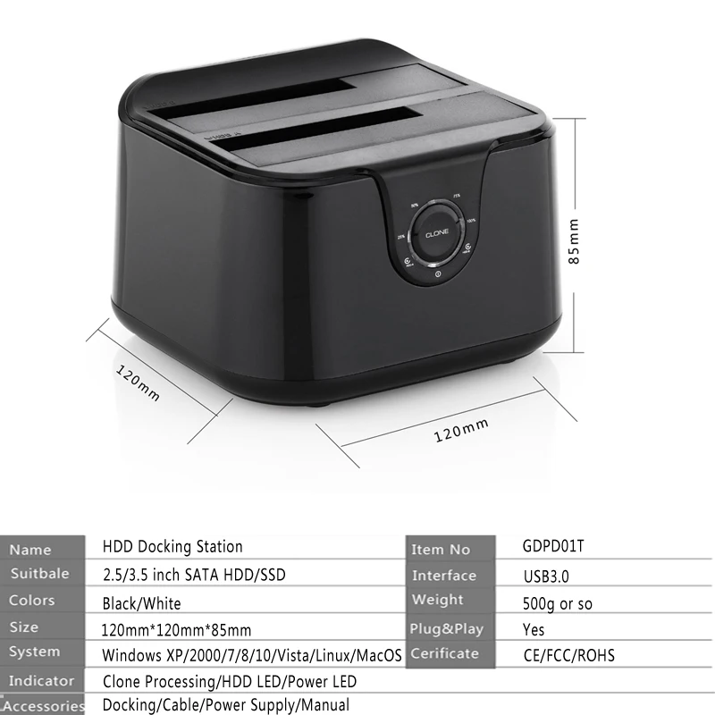Док станция для жестких дисков с двумя отсеками SSD/HDD док Sata III USB3.0 функция