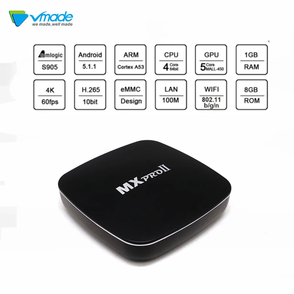 Vmade Mxpro II Мини Декодер каналов кабельного телевидения Android 5.1.1 Amlogic S905 Поддержка H.265