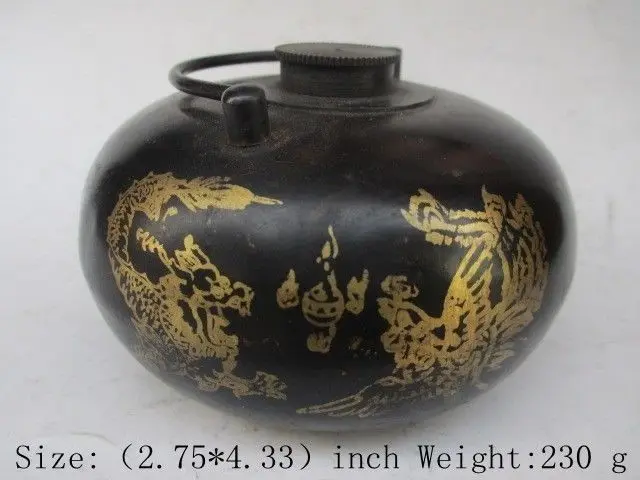 

Древняя китайская Бронзовая старая банка longfeng Теплый ручной чайник
