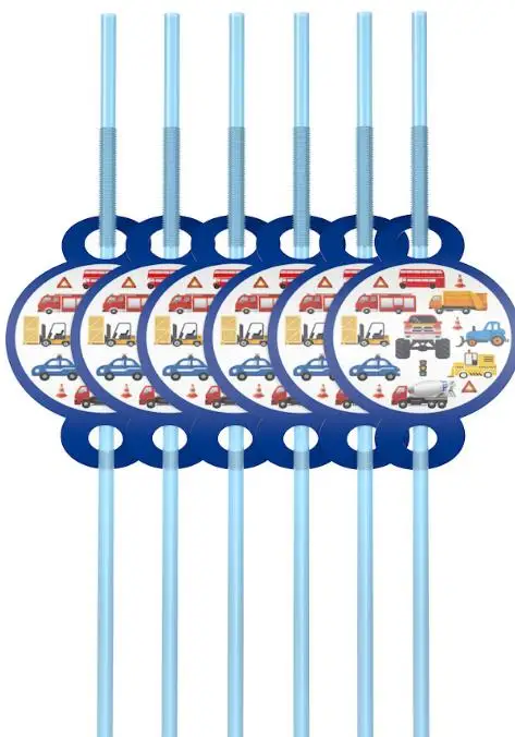 straw 12pcs Мультфильм автомобили мальчик дети посуда для вечеринки в честь Дня Рождения тарелка скатерть чашка строительный автомобиль день рождения украшения, товары для вечеринки - Цвет: straw 12pcs