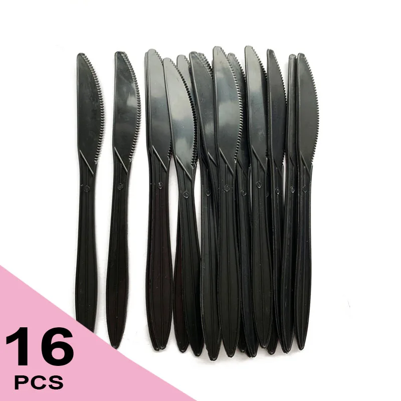 

16pcs per pack black plastic tableware disposable knife birthday party supplies