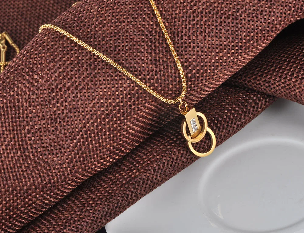 Lokaer Titanium Steel Double Circles Cubic Zirconia Crystal Chokers Necklace Jewelry Lovely For Women Girls N17043 | Украшения и