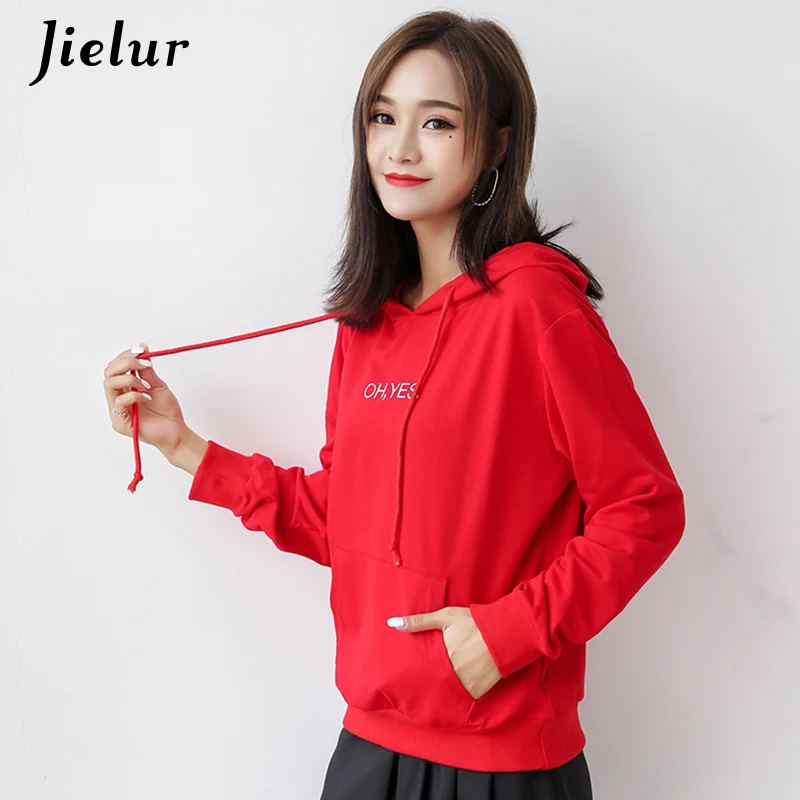 Jielur OH YES Kpop модная толстовка с капюшоном и надписью Harajuku пуловер карманами
