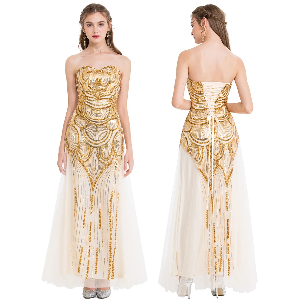 

Angel-fashions Women's Gold Vintage Sequin Prom Dress 1920S Flapper Dresses vestido de fiesta de boda 186