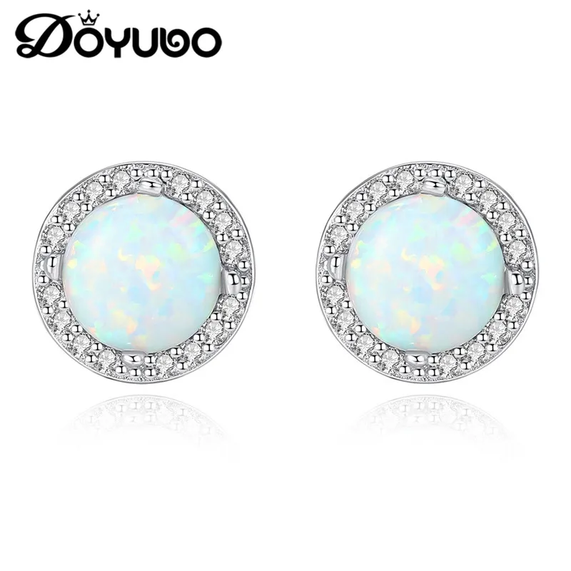 

DOYUBO Luxury Women Sterling Silver Opal Earrings With Full Round Cubic Zirconia Lady Wedding Earrings Fashion New Jewelry VC233