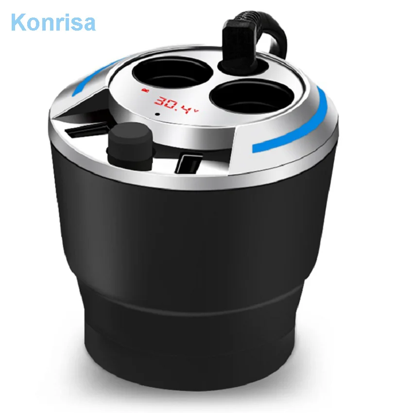 

Konrisa Cup Car Charger Cigarette Lighter 2 Socket Splitter Adapter 12V-24V USB Car Phone Charger For IOS Android Phone On/off