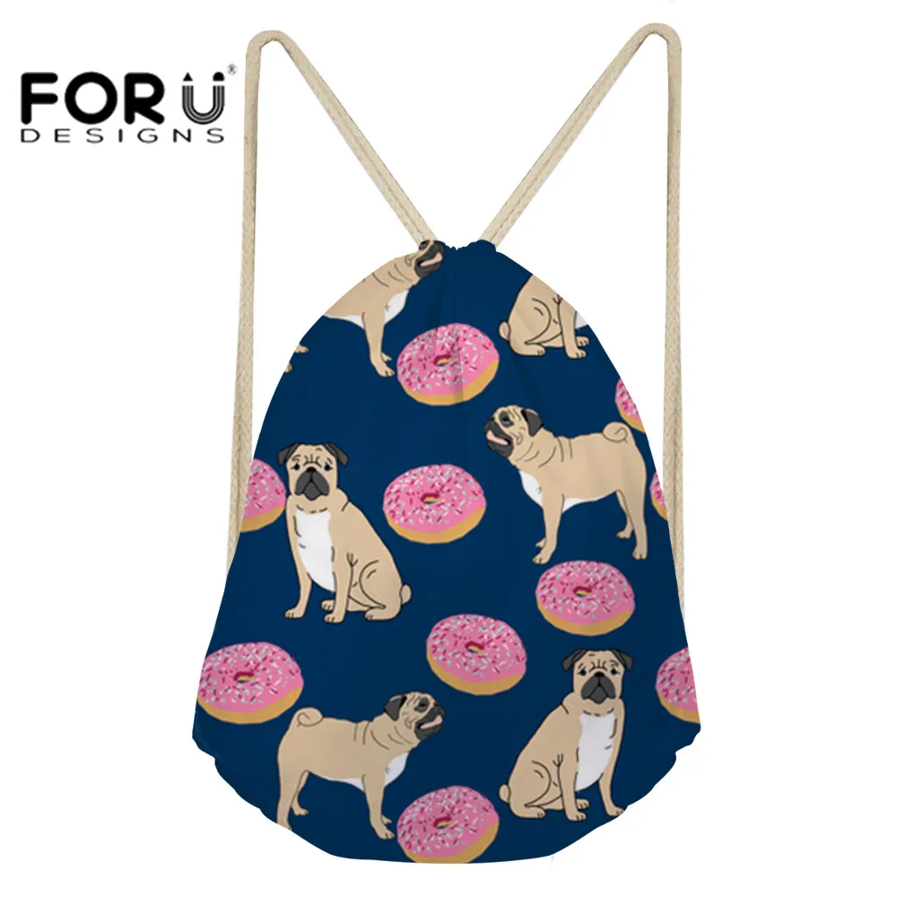 FORUDESIGNS/тренировочная сумка на шнурке женский рюкзак милый мопс собаки печать