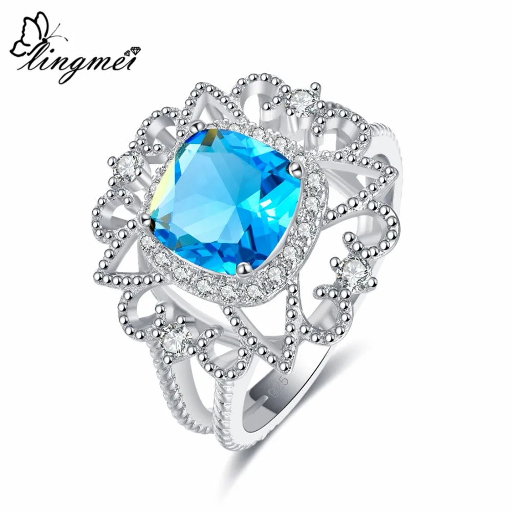 Lingmei Кластерные модные свадебные украшения Принцесса огранка мульти синий и