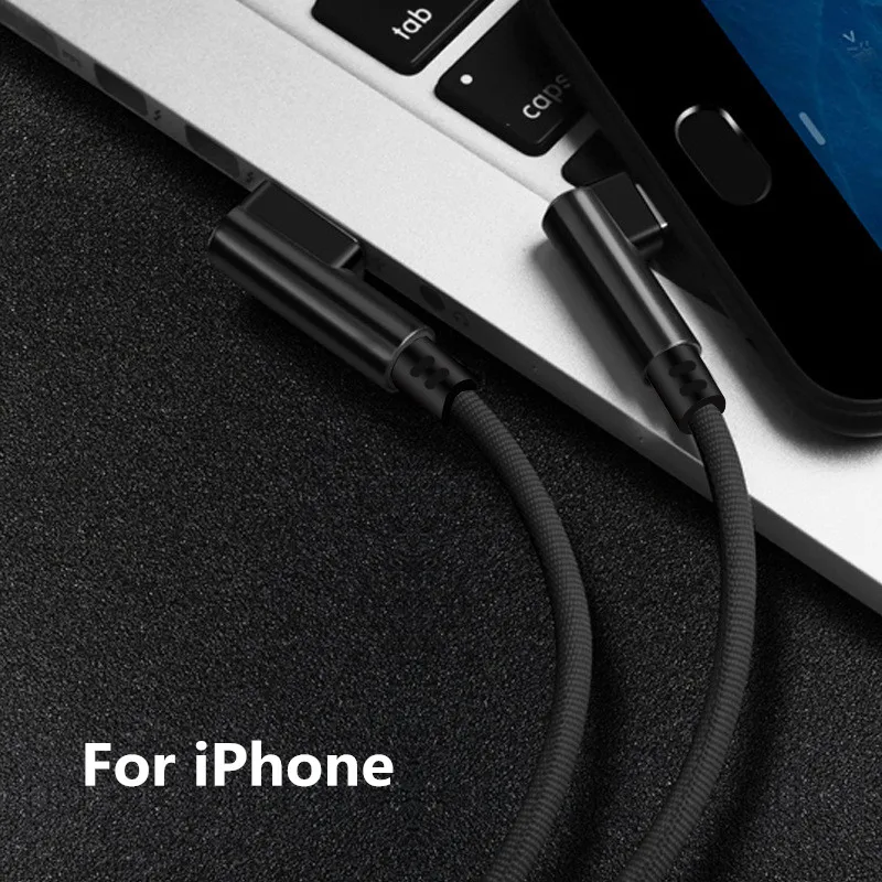0,25 м/25 см короткий 90 градусов тип-c Micro USB 8Pin зарядный USB кабель L форма USB-C Кабель зарядного устройства для samsung huawei iPhone 6 7 8 - Цвет: For iPhone Black