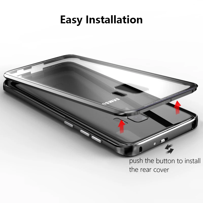 Luphie for Samsung Galaxy s9 plus Case Metal Aluminum Frame+Transparent Tempered Glass back cover galaxy s8 note 8 |