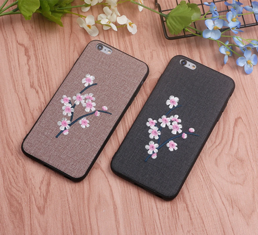 Вышивка plum цветок чехол для iPhone X плюс крышка Капа Коке 7 6 8 360 градусов Plus