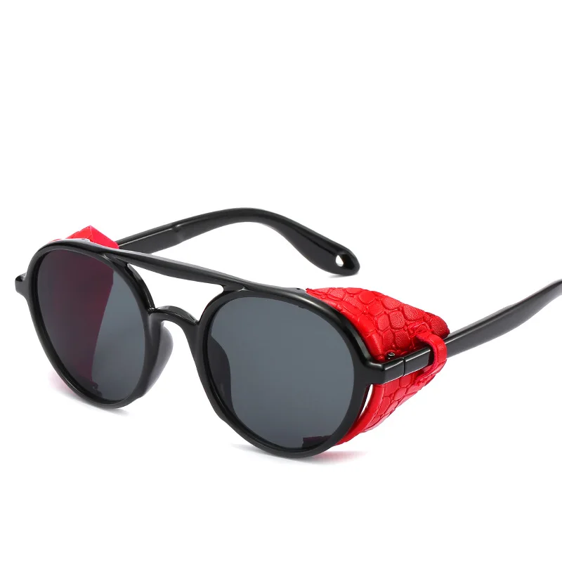 Vintage Steampunk Sunglasses Men Women Leather Round Sun Glasses Female Brand Designer Frame Glasses lunette de soleil