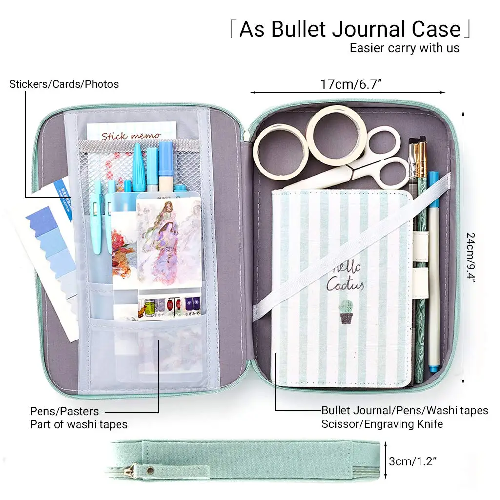 Big Capacity Pencil Pen Case Pouch Box Organizer Large Storage for Bullet Journal Light Blue