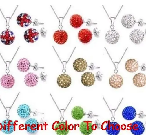 

10 set/lot 10mm multicolor mixed white disco ball Crystal set silver plated drop studs earrings Necklace Chains q366