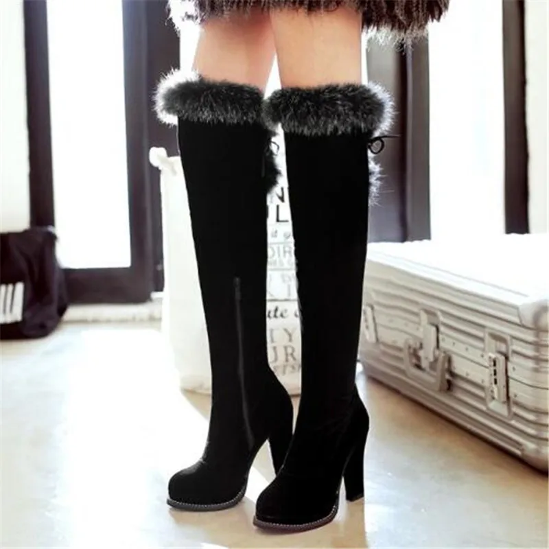 Women Boots Autumn and winter New style Europe and America High-heeled Hairy Boots black Over the knee Chivalry boots size 34-43