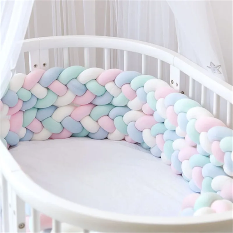 

2M/3M Newborn Bed Bumper Long Knotted 4 braid Pillow Cushion Baby Bed Bumper Crib Protector cuna para bebe Room Decor