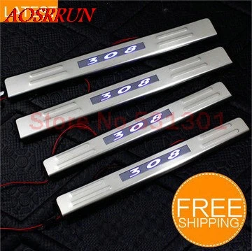 

LED Stainless Steel Door Sill Scuff Plate For Peugeot 308 2011-2013 Sedan car accessories car-styling for 3D sticker Interior