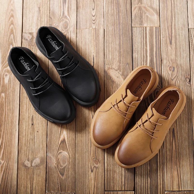 Leather Casual Shoes Men Soft Leisure Loafers for MAN Simple Design Lace-Up Men's Driving Drop Shipping | Обувь