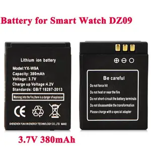 1pc 3 7v 380mah rechargeable battery for smart watch dz09 ryx nx9 smartwatch replacement battery for dz09 a1 smart watch battery free global shipping