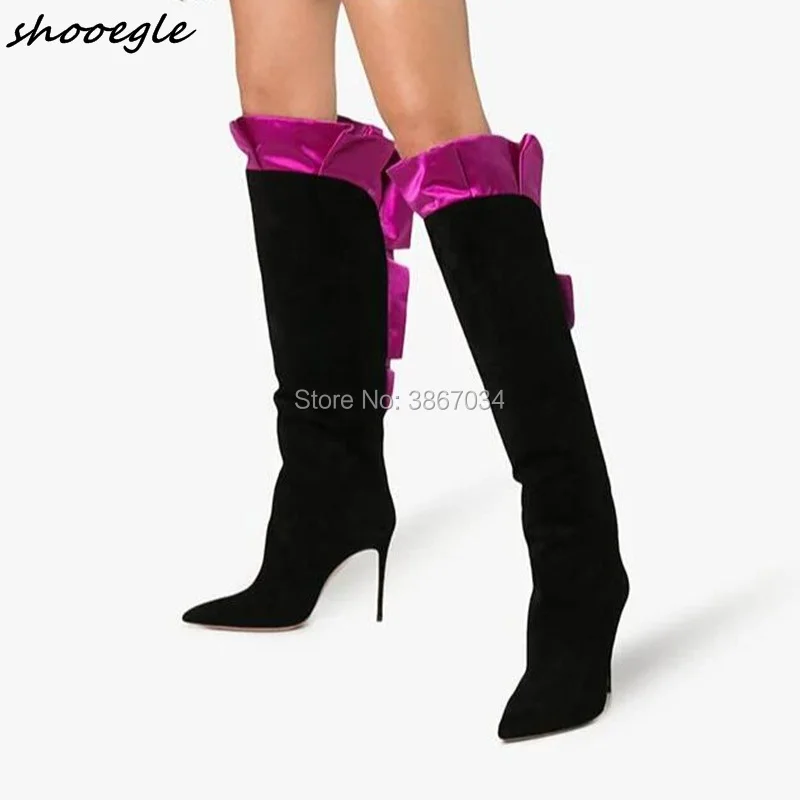 SHOOEGLE Chaussure Women новые женские лоскутные высокие сапоги до колена плиссированные с