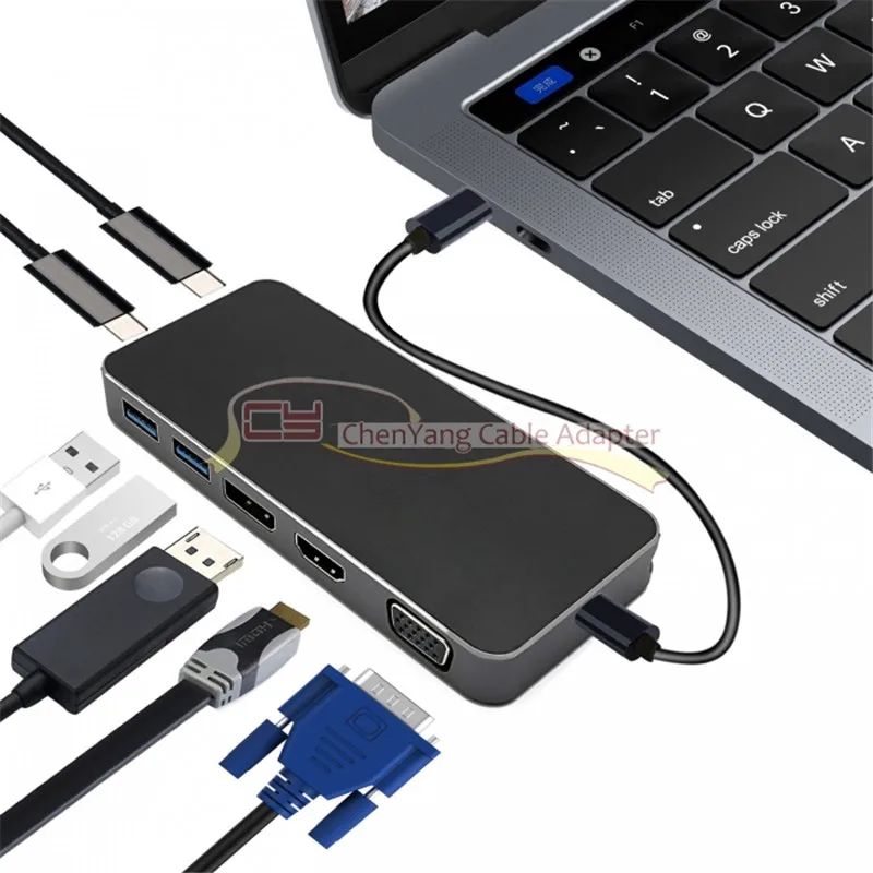 Thunderbolt3 USB 3. 0 Type C to Displayport VGA HDMI HUB & Dual Female адаптер питания для ноутбука|Компьютерные