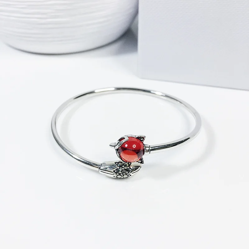 Stellgirl горячая распродажа винтажный Серебряный 925 Красный камень браслет с лисой открытый размер для женщин модные ювелирные изделия на продажу