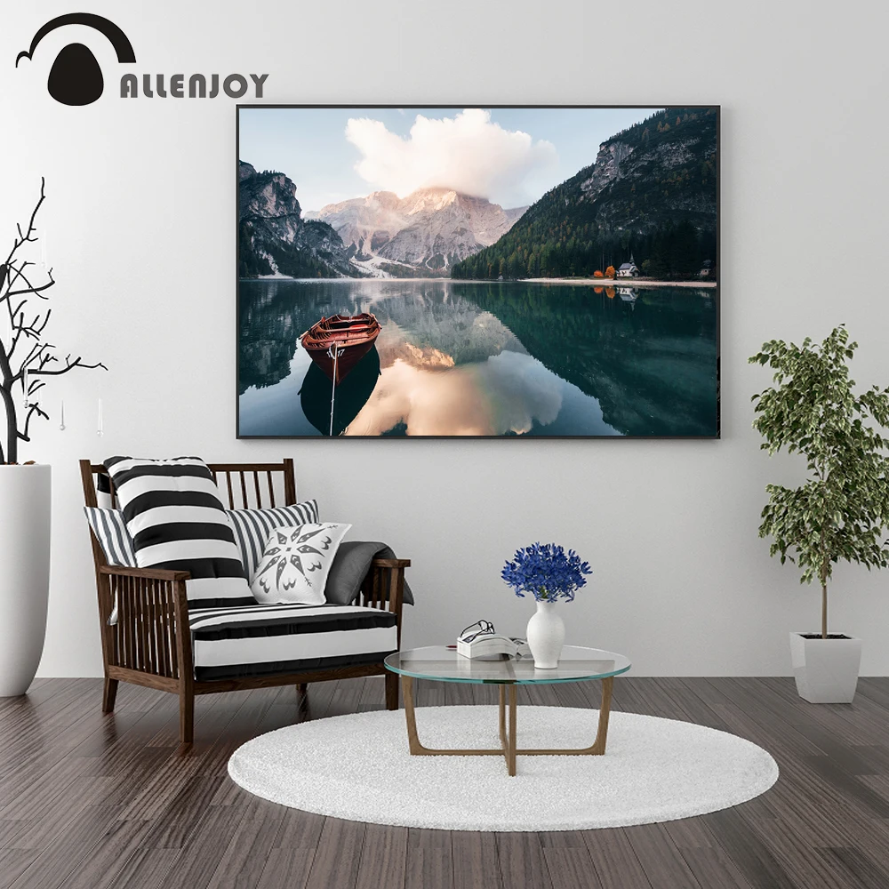 Allenjoy вид холст картины лодка Альпы река горы фотографии для стен Современные
