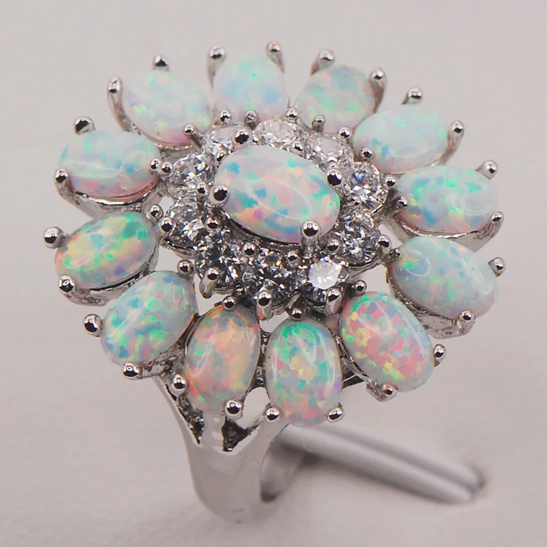 Женское кольцо из серебра с белым огненным опалом размеры 6 7 8 9 10 11 F577|ring size|jewelry