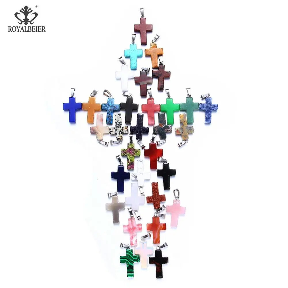 

Wholesale 10pcs Natural Stone Pendant Cross Pendant Natural Stone Healing Necklace Charm Jewelry Glamour Leather Rope Pendant