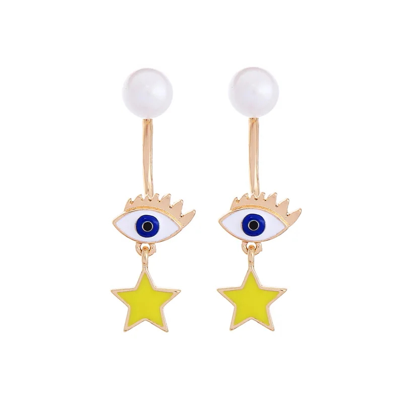 LUNA CHIAO Бижутерия Bijoux Золотое покрытие Эмалированные серьги-капля со звездой Злой глаз Жемчуг для женщин Серьги в форме губ и луны Подарок.