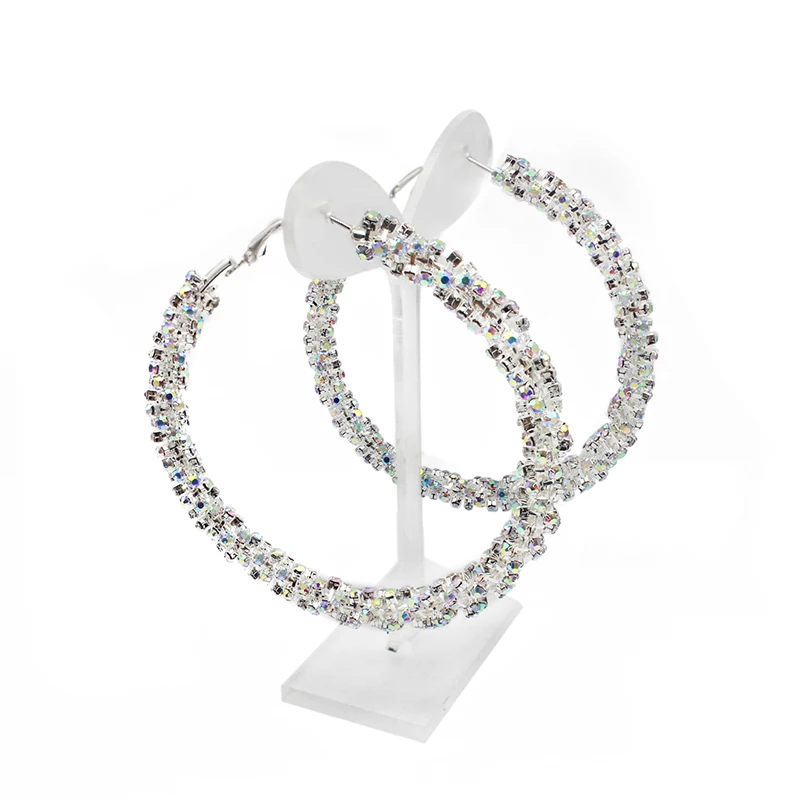 COUYA 60mm New Design silver Charm crystal hoop earrings Geometric Round Shiny rhinestone big circle earring jewelry women | Украшения и