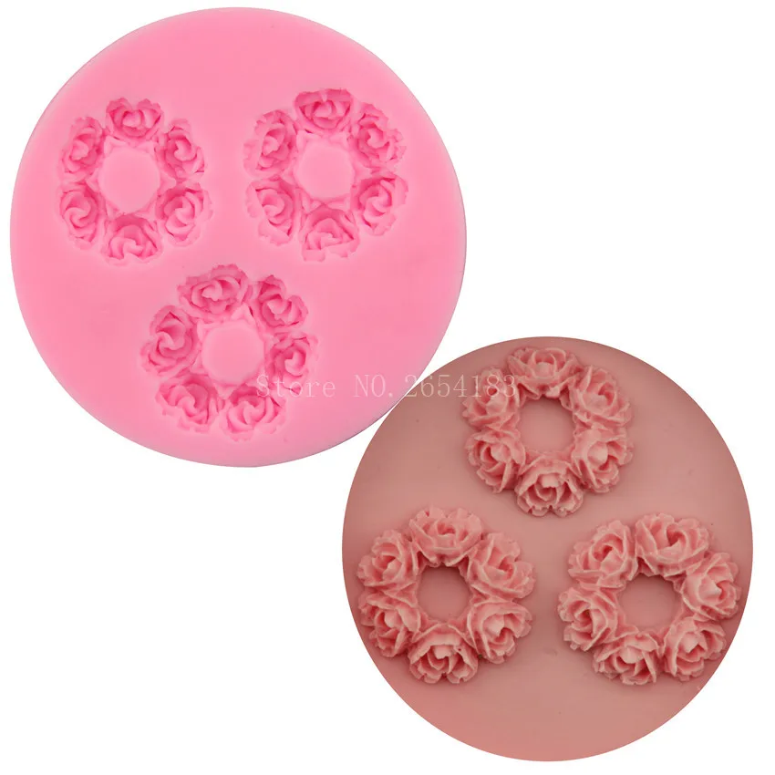 Flower Rose Garland Silicone Fondant Soap 3D Cake Mold Cupcake Jelly Candy Chocolate Decoration Baking Tool Moulds FQ2342