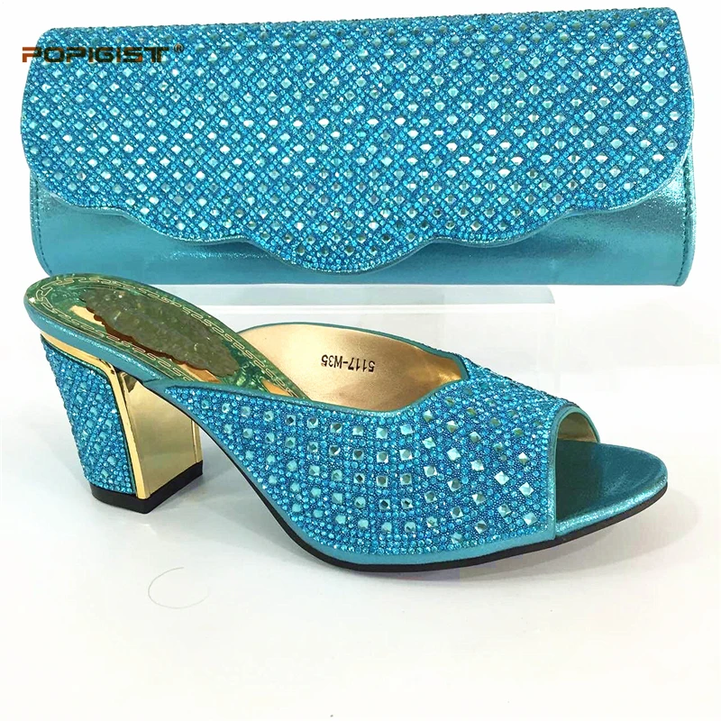 2018 г. новое поступление комплект из туфель и сумочки в итальянском стиле синего