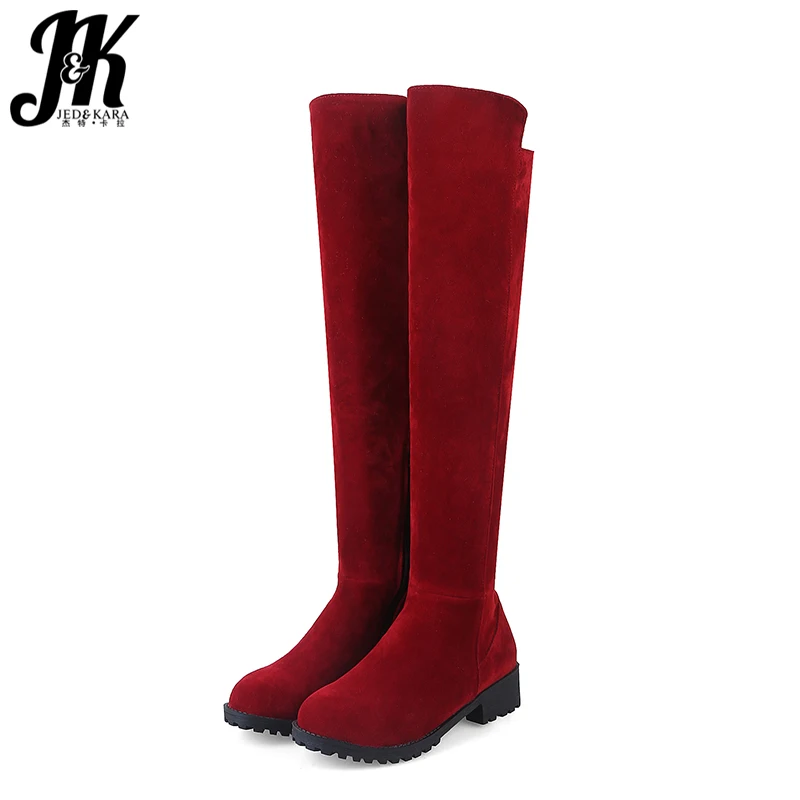 Женские сапоги выше колена JK на толстом каблуке обувь с круглым носком платформе