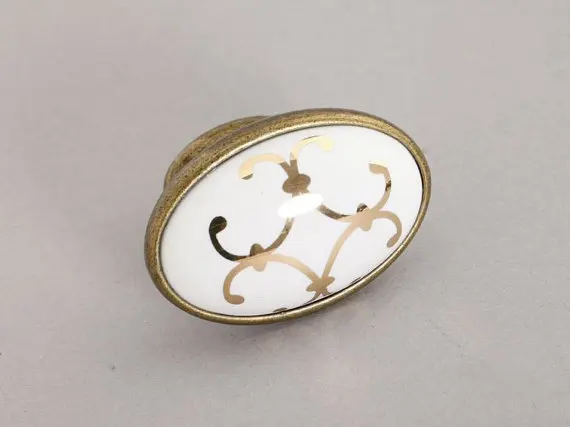 Ceramic Cabinet Knobs Antique Brass Oval Dresser Drawer Pulls Handles White Gold French Furniture Knob Pull Handle Hardware |