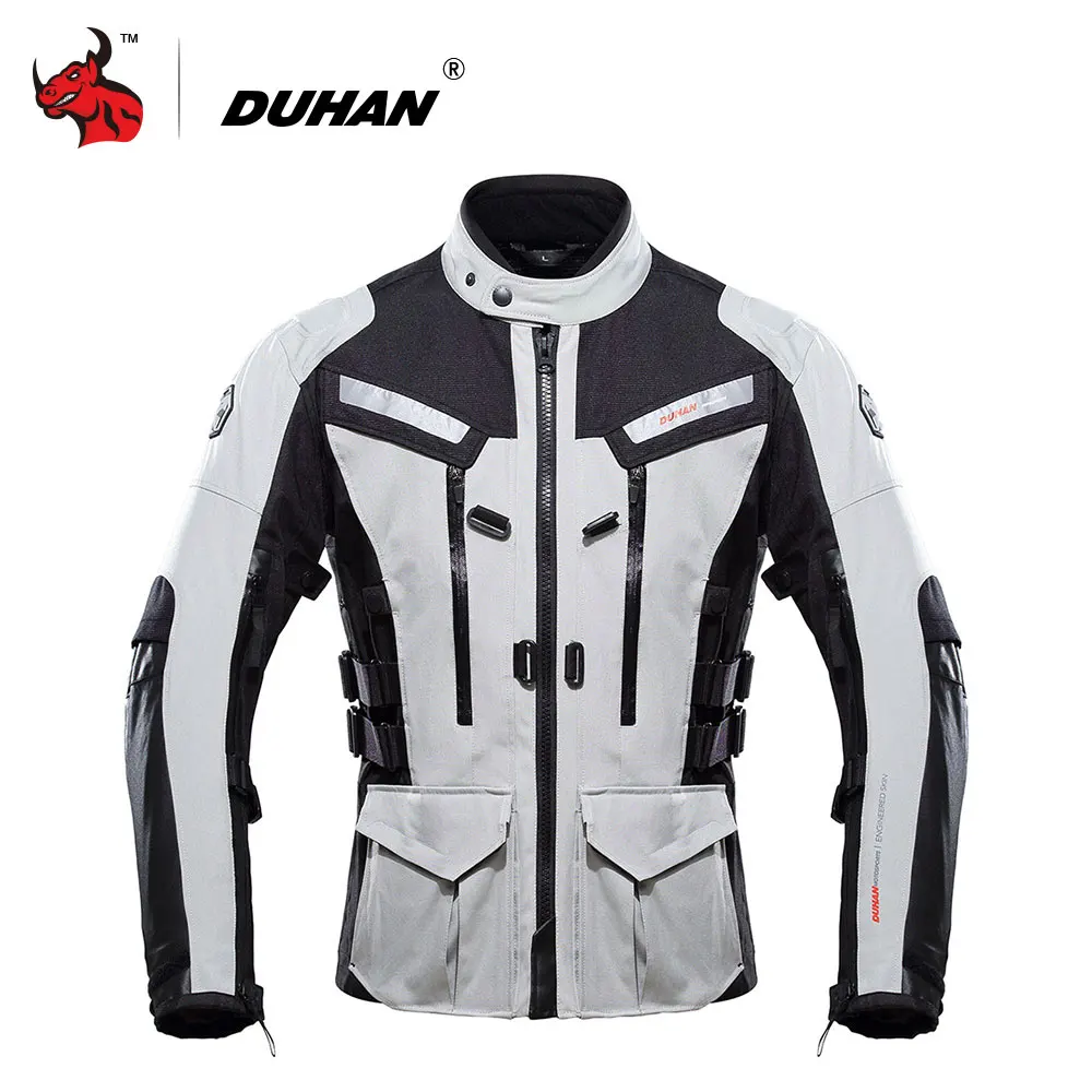 gray jacket DUHAN мотоциклетная куртка водонепроницаемая мотоциклетная куртка мужская одежда для мотокросса мотоциклетный костюм с локтевым плечом сзади CE протектор - Цвет: gray jacket