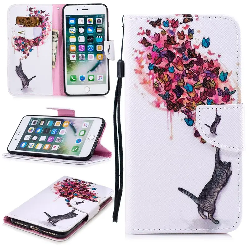 Роскошь для Coque iPhone 8 флип кожаный Capinha Para O 7 Plus сова кошка Лев цветок плюс |