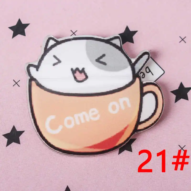 1PCS The cat cups Cartoon Icons on The Pin Kawaii Icon Badge Bacges on Backpack Badges for Clothing Acrylic Badges Z67 images - 6
