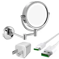 GURUN LED Lighted Wall Mount bath Vanity Makeup Mirror with 10X Magnification,Cordless USB Rechargeable, Chrome Polished