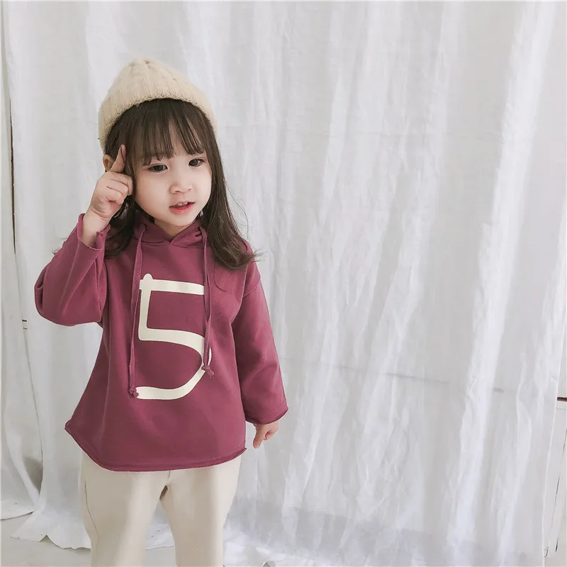 Autumn 2018 Korean style girls number printed long sleeve hoodies kids cotton casual clothes children loose sweatshirts | Детская одежда