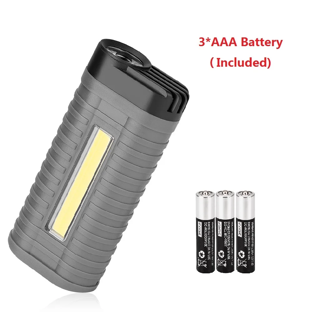 With Battery Многофункциональный светодиодный фонарь с верхней частью, боковой COB прожектор, металлический карманный фонарь с зажимом, 2 режима, COB Светодиодный фонарь для ночного ремонта автомобиля - Испускаемый цвет: With Battery