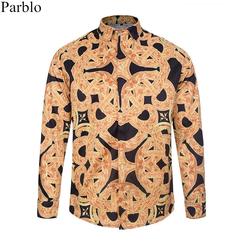 Parblo New Fashion Men Male Shirt 3D Print Shirts Novelty Contrast Color Slim Fitness Casual Brand Vintage Dress Party Clothing |