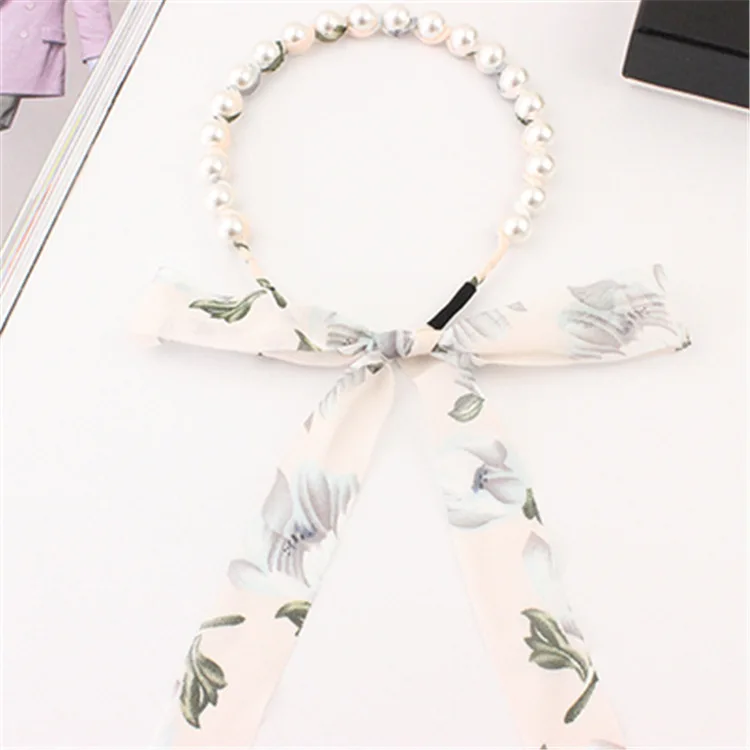 Женская шифоновая повязка на голову с жемчугом |