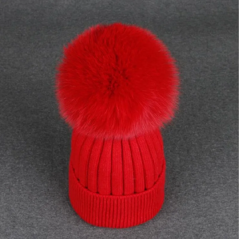 Новинка 100% натуральный помпон Лисий мех шапки женские зимние с лисьим понпоном